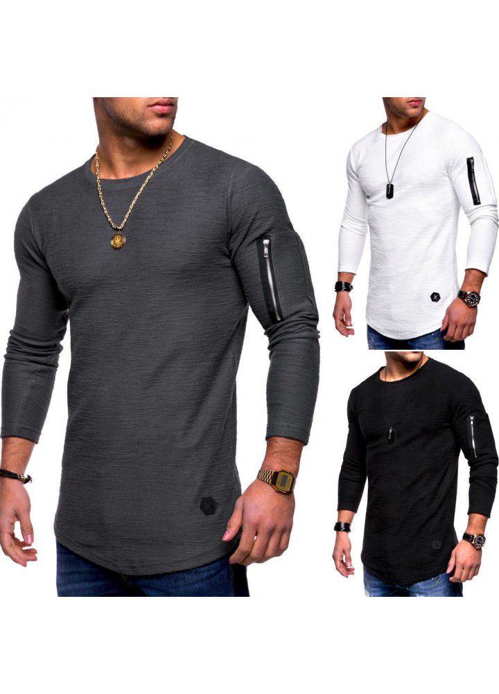2020 foreign trade slim round neck men's long sleeve T-shirt arm zipper personality European and American style leisure t-shirt men