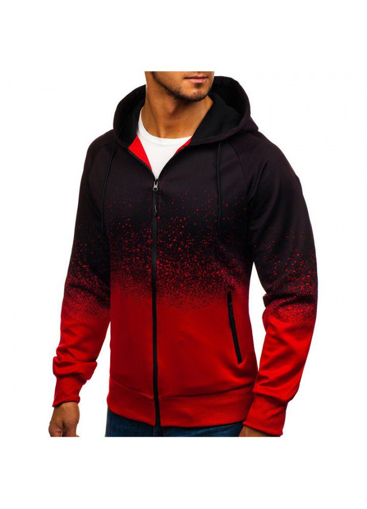 Spring and autumn Hooded Jacket Coat foreign trade leisure fashion European and American digital printing gradient sweater men's leisure