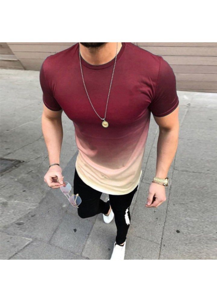 Summer short sleeve T-shirt foreign trade men's fashion brand gradient round neck elastic large loose advertising shirt custom logo