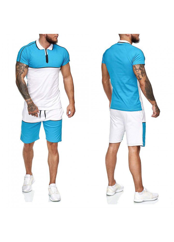 Cross border men's summer sports t-shirt men's suit 2020 new color matching slim fitting clothes leisure fashion short sleeve T-shirt