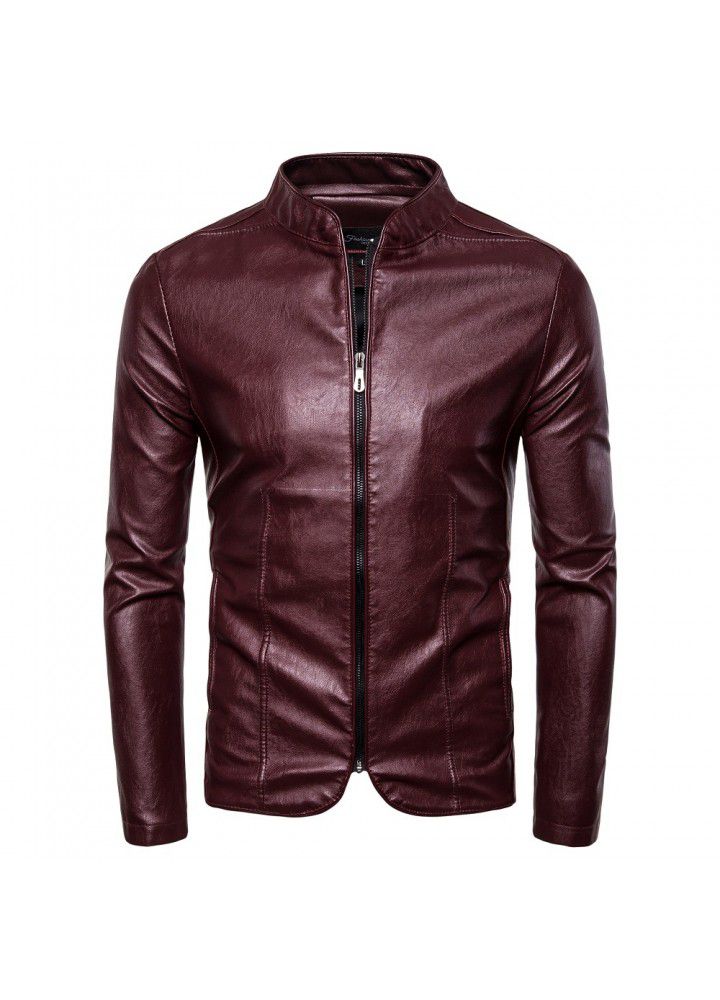 Foreign trade wholesale Amazon 2019 spring and autumn new men's stand collar locomotive large casual leather jacket
