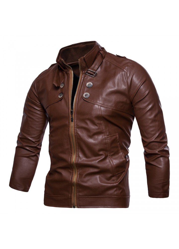Cross border supply 2020 spring and autumn new men's multi button locomotive collar wash leather jacket men's jacket