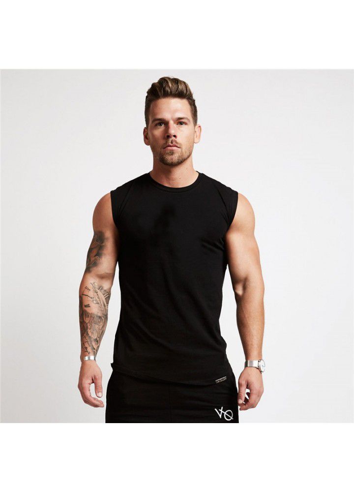 European and American logo free cotton sports vest men's fitness running sleeveless T-shirt