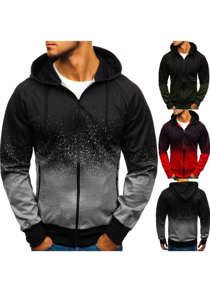 Spring and autumn Hooded Jacket Coat foreign trade leisure fashion European and American digital printing gradient sweater men's leisure