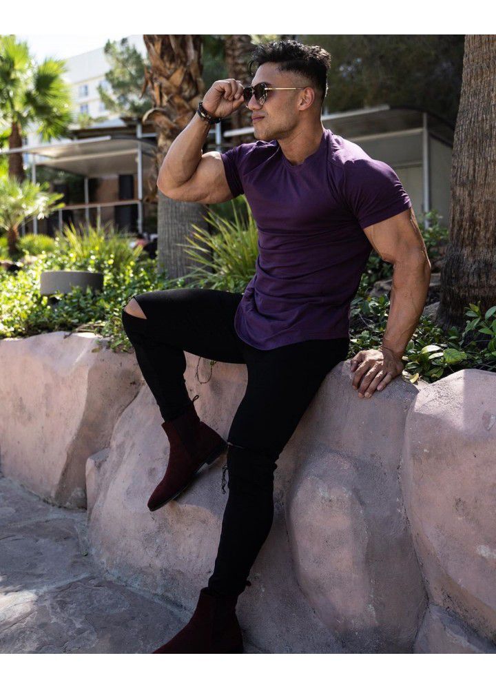 Muscle fitness brothers summer men's sports leisure exercise cotton loose short sleeve T-shirt no logo