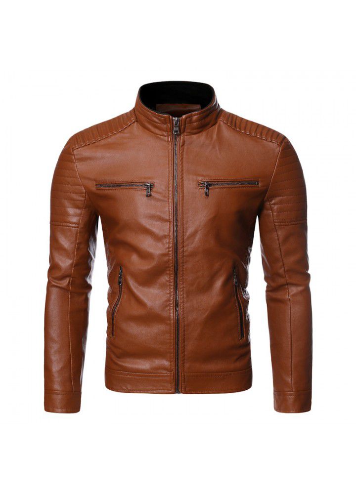 Foreign trade Amazon's new men's European and American leisure stand collar motorcycle leather jacket jacket fashion in autumn and winter of 2019