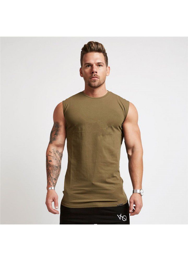 European and American logo free cotton sports vest men's fitness running sleeveless T-shirt