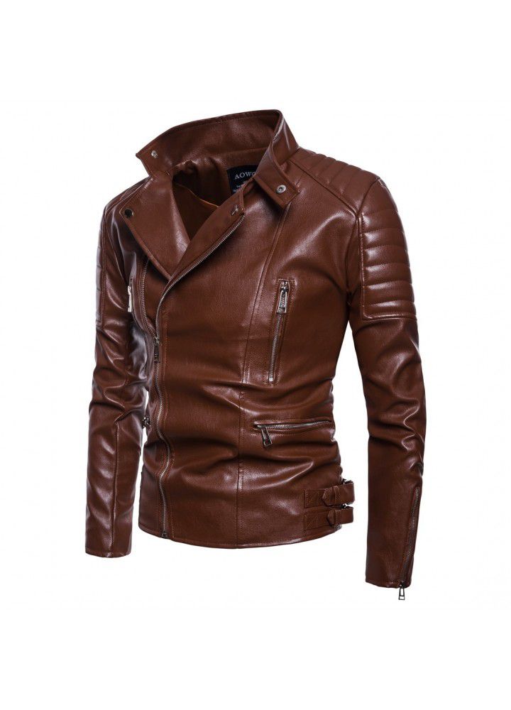 Cross border supply new men's clothing in autumn 2018 Kali locomotive leather coat lapel leather coat large size leather jacket fashion