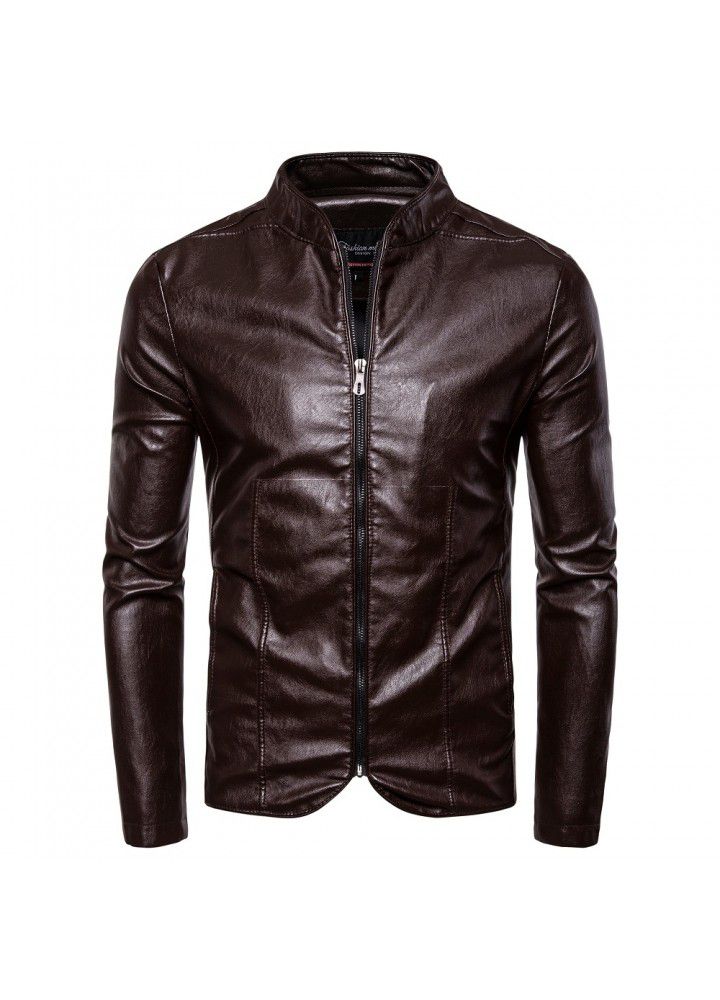 Foreign trade wholesale Amazon 2019 spring and autumn new men's stand collar locomotive large casual leather jacket