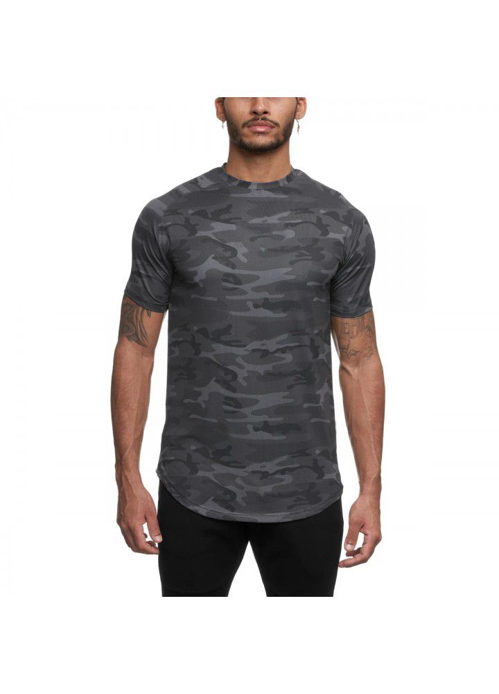 Cross border European and American T-shirt summer sports fitness short sleeve men's fast drying training T-shirt manufacturers direct sales