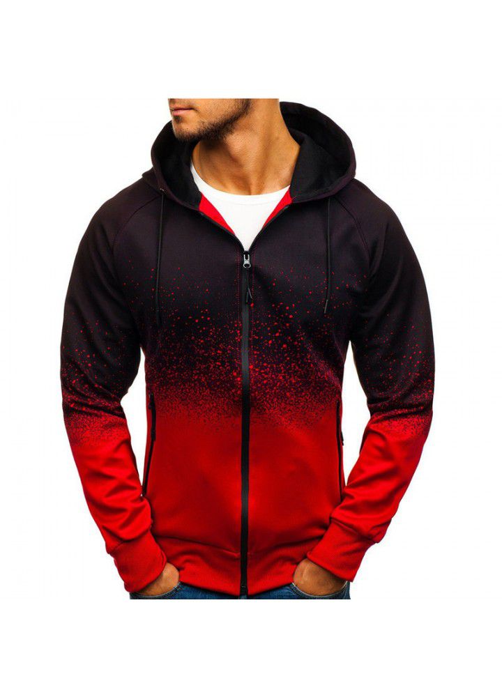 Spring and autumn Hooded Jacket Coat foreign trade leisure fashion European and American digital printing gradient sweater men's leisure