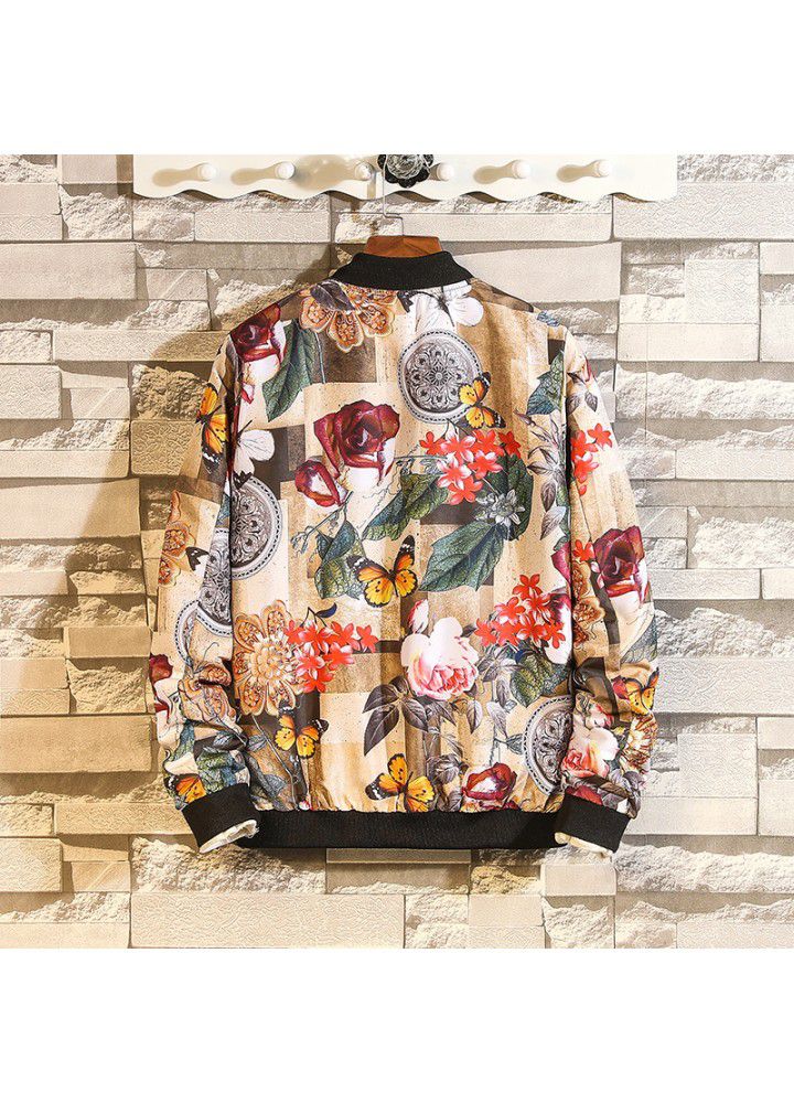 2020 spring and autumn new foreign trade Amazon printed jacket men's fattening plus size casual stand collar jacket trendy men