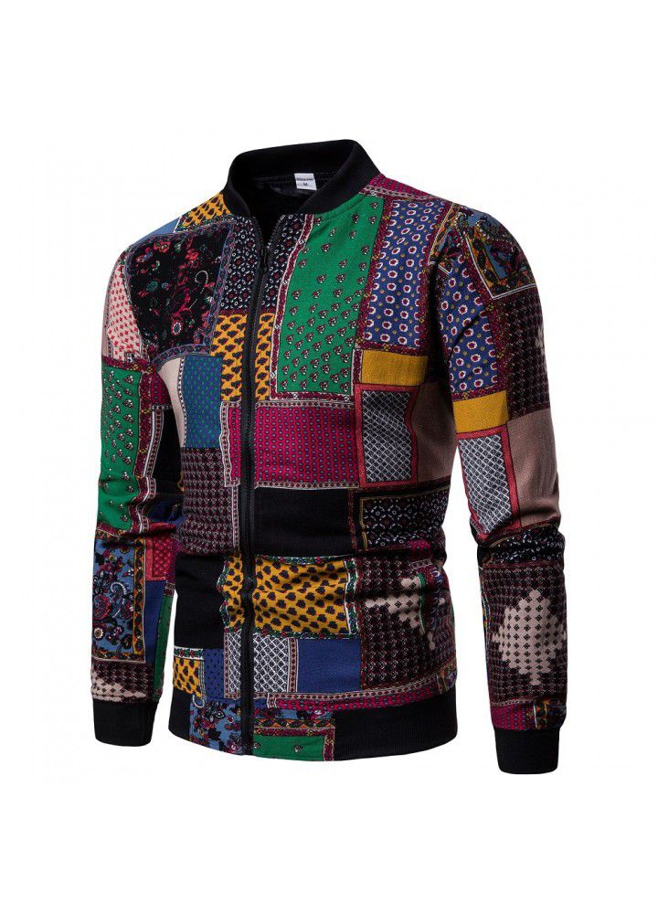 A new men's cotton and linen vertical collar jacket issued in autumn and winter of 2019