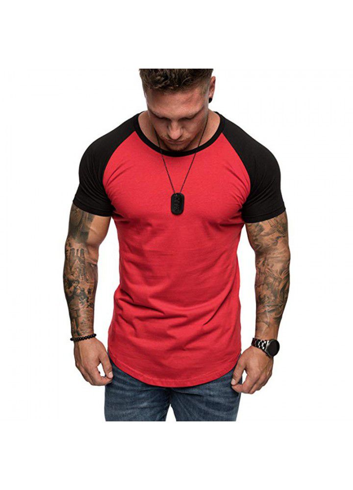 2021 foreign trade men's summer new European color matching sports loose casual fashion short sleeve t-shirt men's base shirt