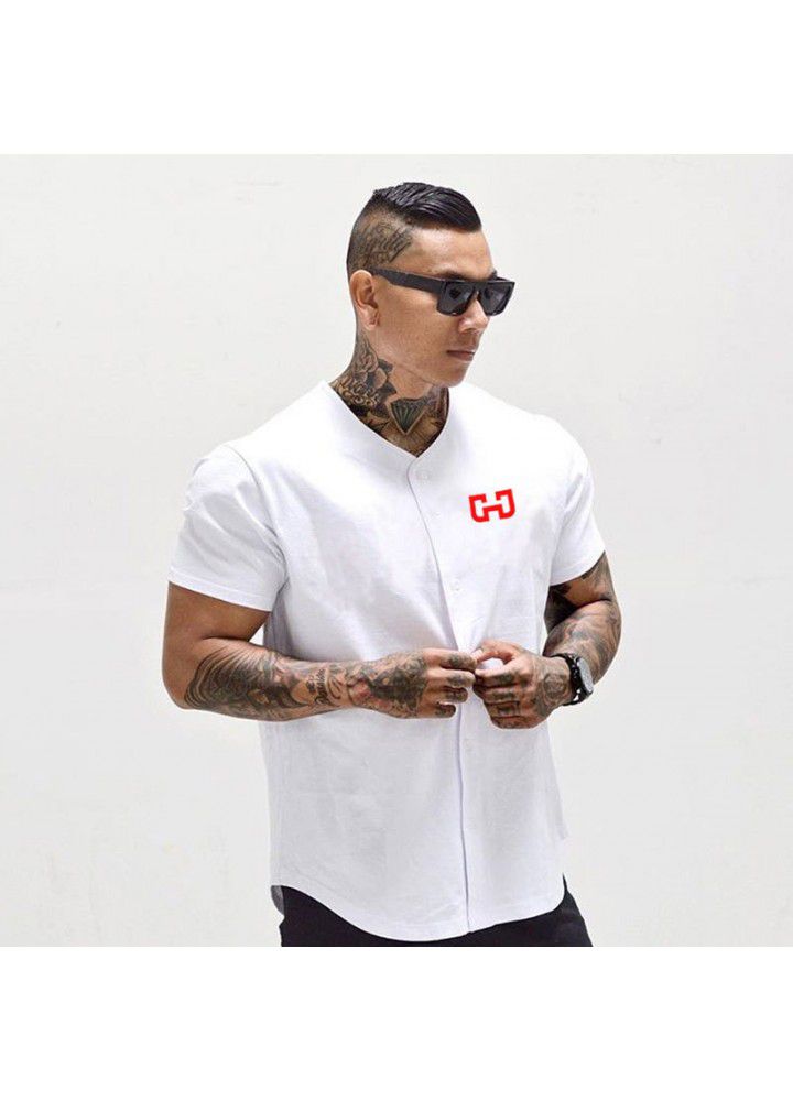 Fitness men's new cardigan T-shirt sports fitness short sleeve men's running casual top factory direct sales