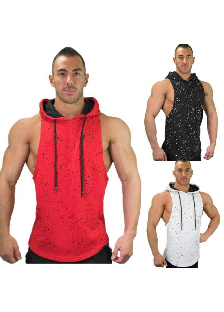 2019 new muscle fitness men's basketball vest running sports camouflage casual sleeveless Hoodie
