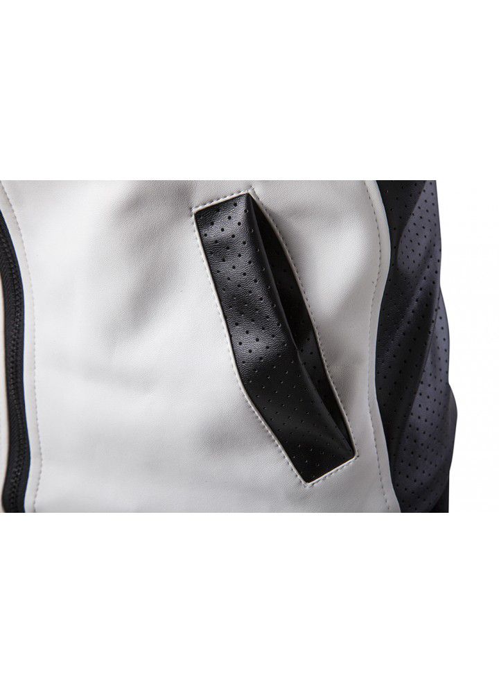 Foreign trade wholesale fall 2018 men's stand collar leather trend black and white color matching oversize leather coat men's wear