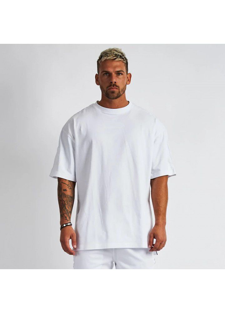 European and American hip hop style short sleeve sports fitness large t-shirt men's running leisure cotton exercise suit