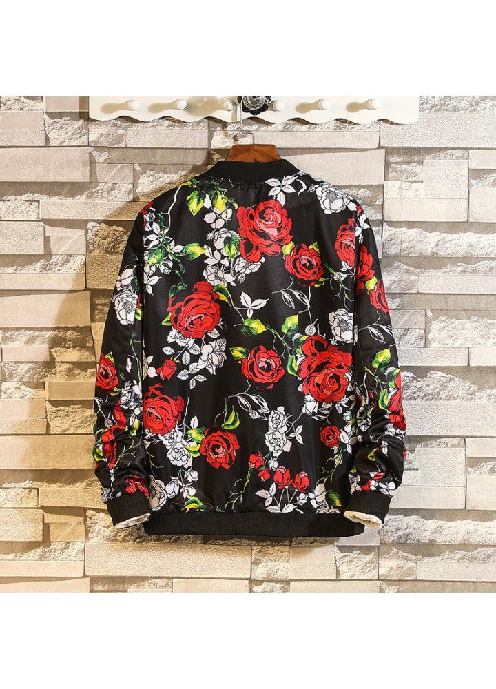 2020 spring and autumn new foreign trade Amazon printed jacket men's fattening plus size casual stand collar jacket trendy men