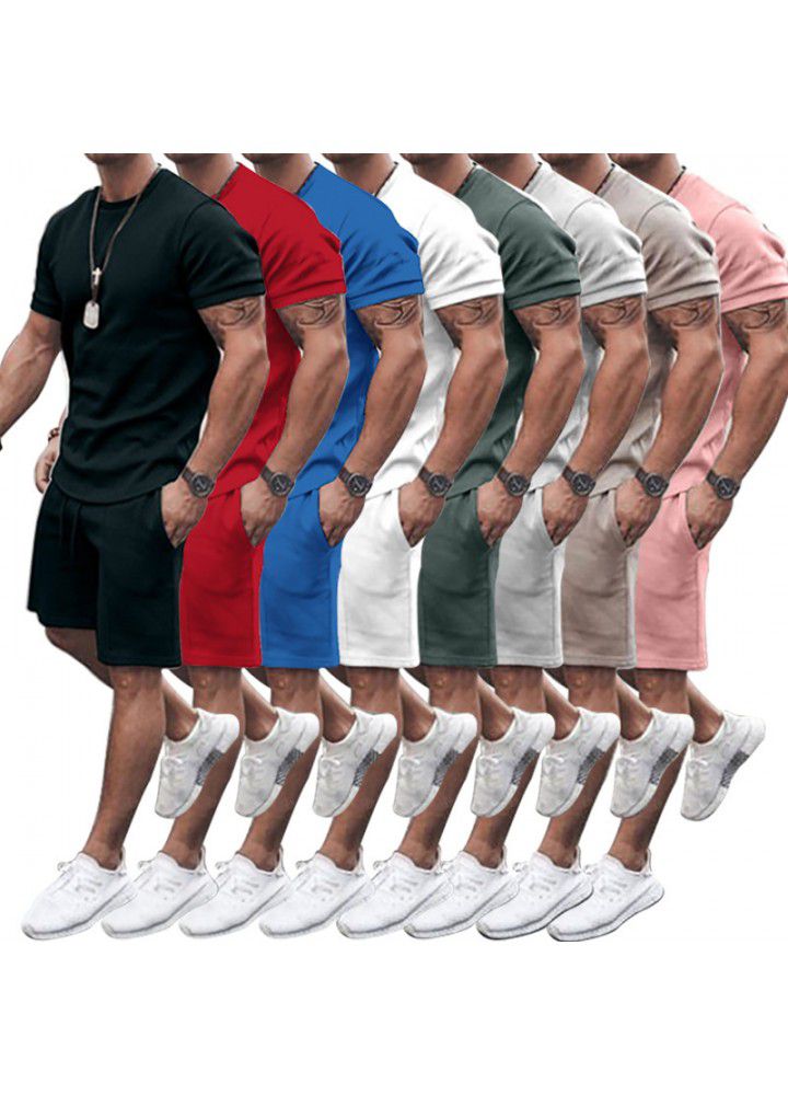 Foreign trade 2021 summer cross border Europe and America Amazon short sleeve shorts two piece sports leisure men's suit in stock