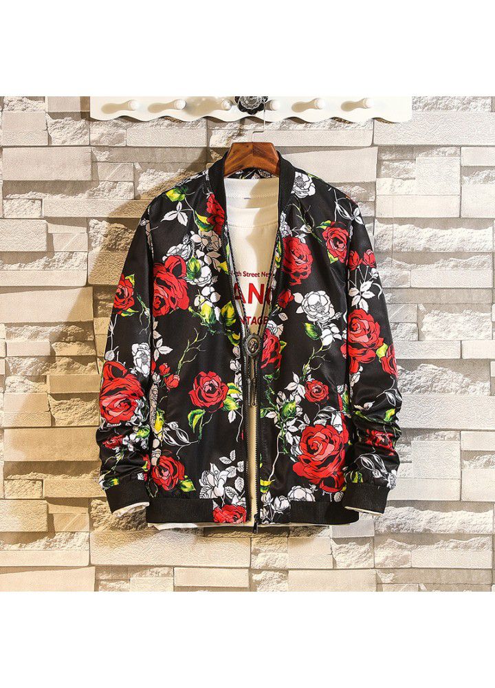 2020 spring and autumn new foreign trade Amazon printed jacket men's fattening plus size casual stand collar jacket trendy men