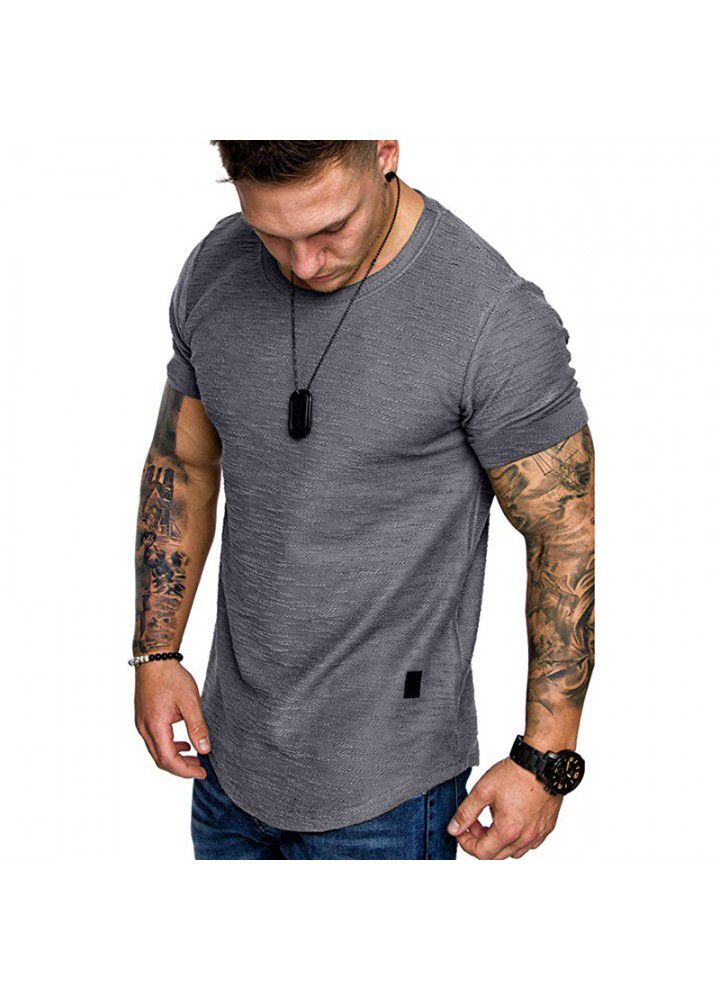 2020 new men's short sleeve T-shirt foreign trade European slubby cotton solid round neck t-shirt men's base shirt men's top