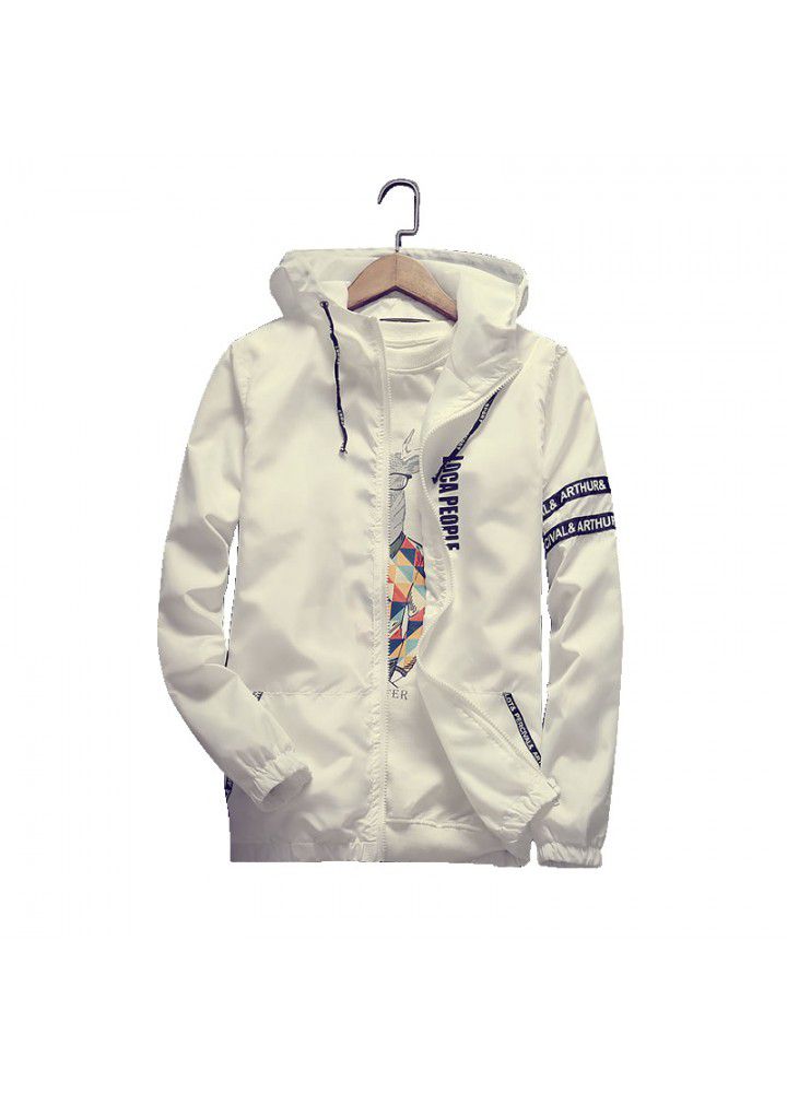 Autumn 2020 large jacket sunscreen men's coat thin young men's Hooded Jacket Large