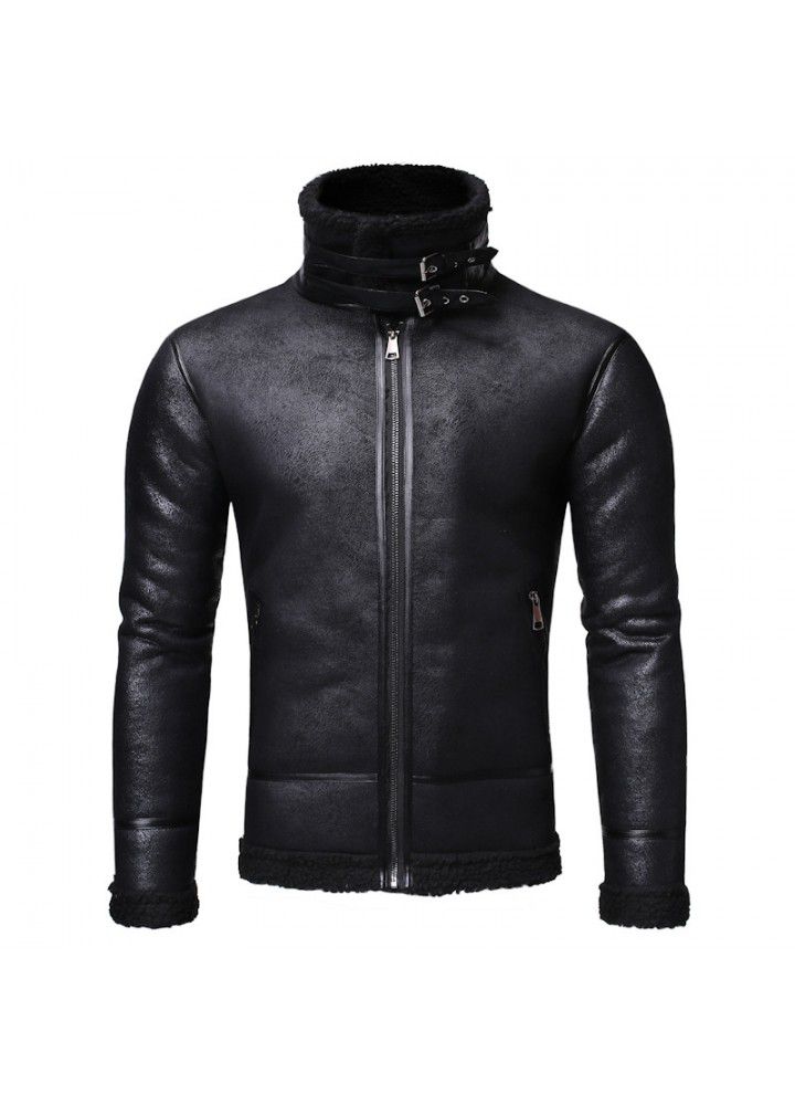 Foreign trade Amazon 2019 winter men's fur coat lamb fur fur one large leather jacket men's motorcycle coat