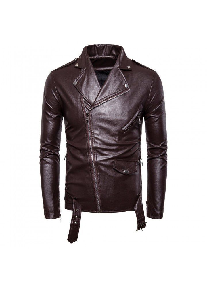 Foreign trade new locomotive slim fit leather suit men's cable-stayed leather jacket British fashion men's PU leather suit py12