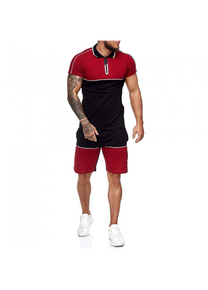 Cross border men's summer sports t-shirt men's suit 2020 new color matching slim fitting clothes leisure fashion short sleeve T-shirt