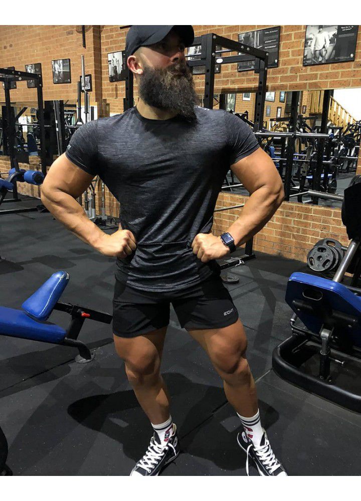 Cross border men's summer high elastic fitness running exercise round neck men's T-shirt leisure fashion brand sports short sleeve