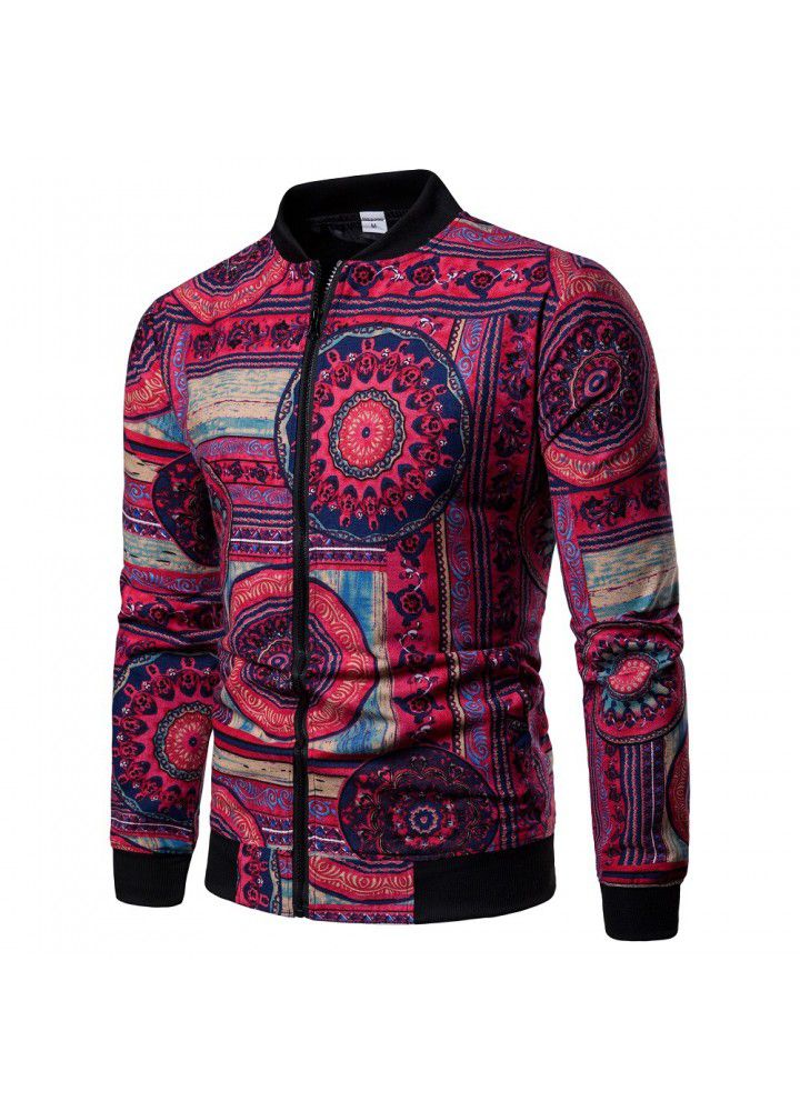 A new men's cotton and linen vertical collar jacket issued in autumn and winter of 2019