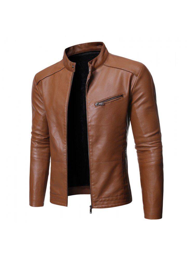 Cross border men's clothing autumn winter 2021 new men's Motorcycle Jacket stand collar versatile personality men's washing leather clothes
