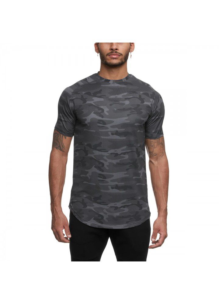 Cross border European and American T-shirt summer sports fitness short sleeve men's fast drying training T-shirt manufacturers direct sales