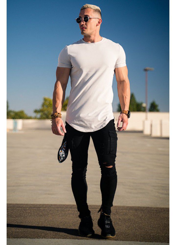 Muscle fitness brothers summer men's sports leisure exercise cotton loose short sleeve T-shirt no logo