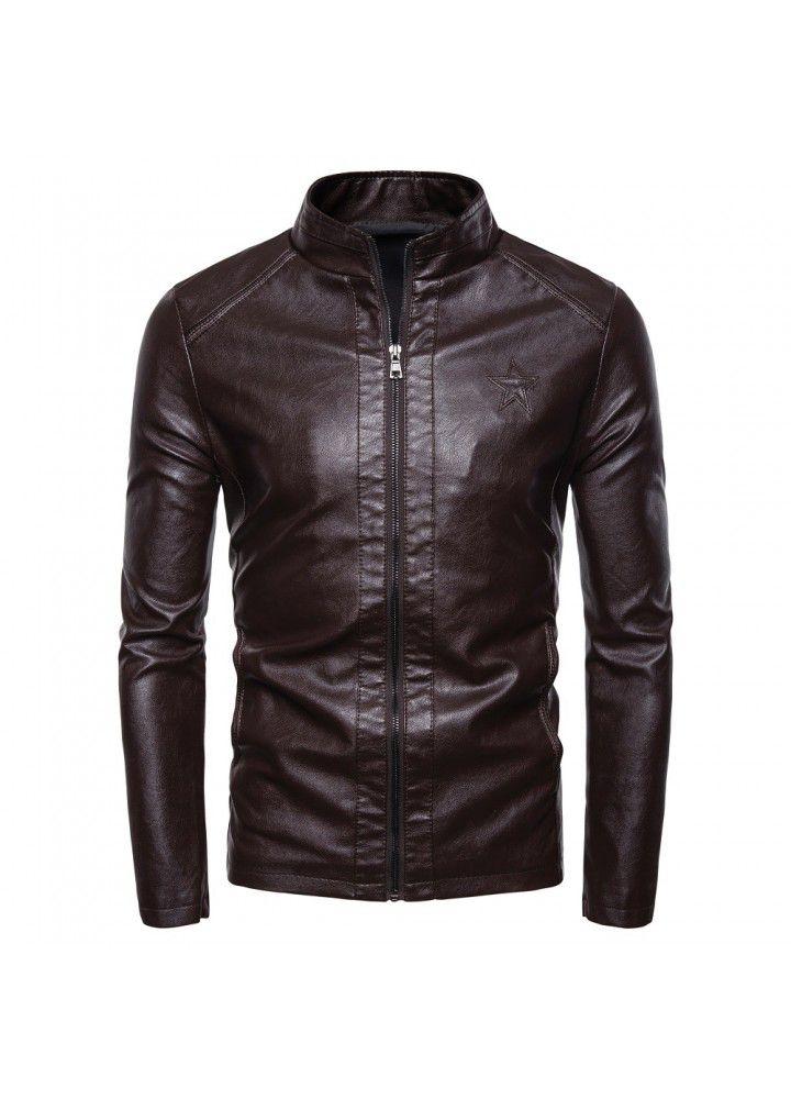Foreign trade new 2019 spring and autumn new locomotive slim fitting leather coat men's British fashion Lapel leather coat py11