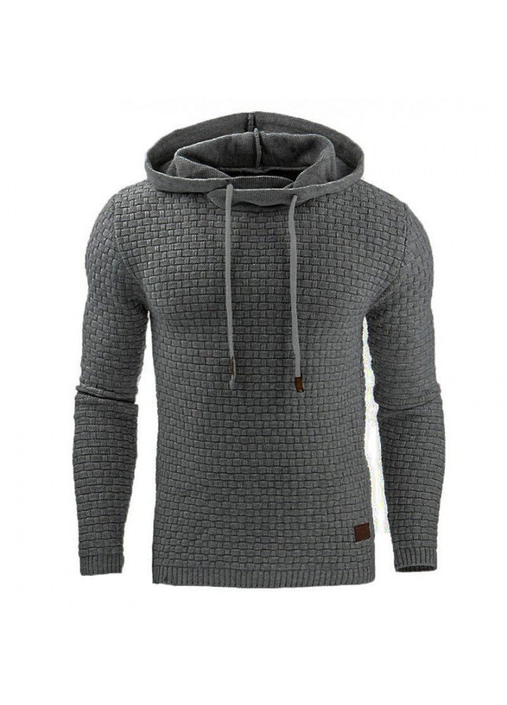 Autumn and winter new European and American men's Jacquard sweater long sleeve Hoodie warm color hooded sport Pullover coat in stock