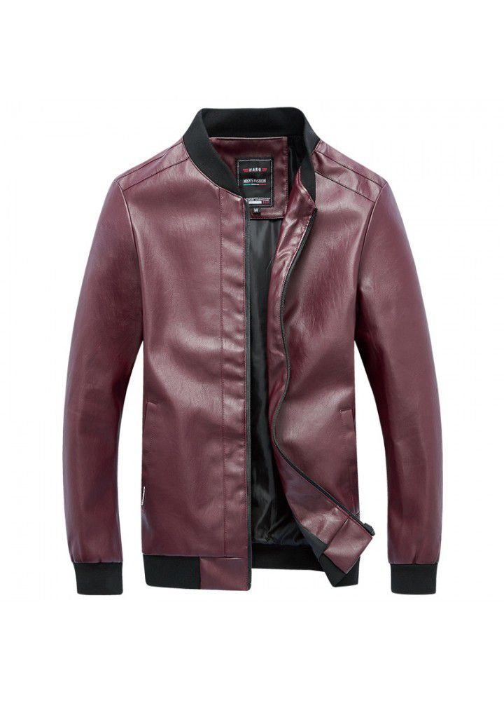 Autumn and winter 2019 fashion new young men's stand collar trend large PU Leather Men's slim fit leather jacket