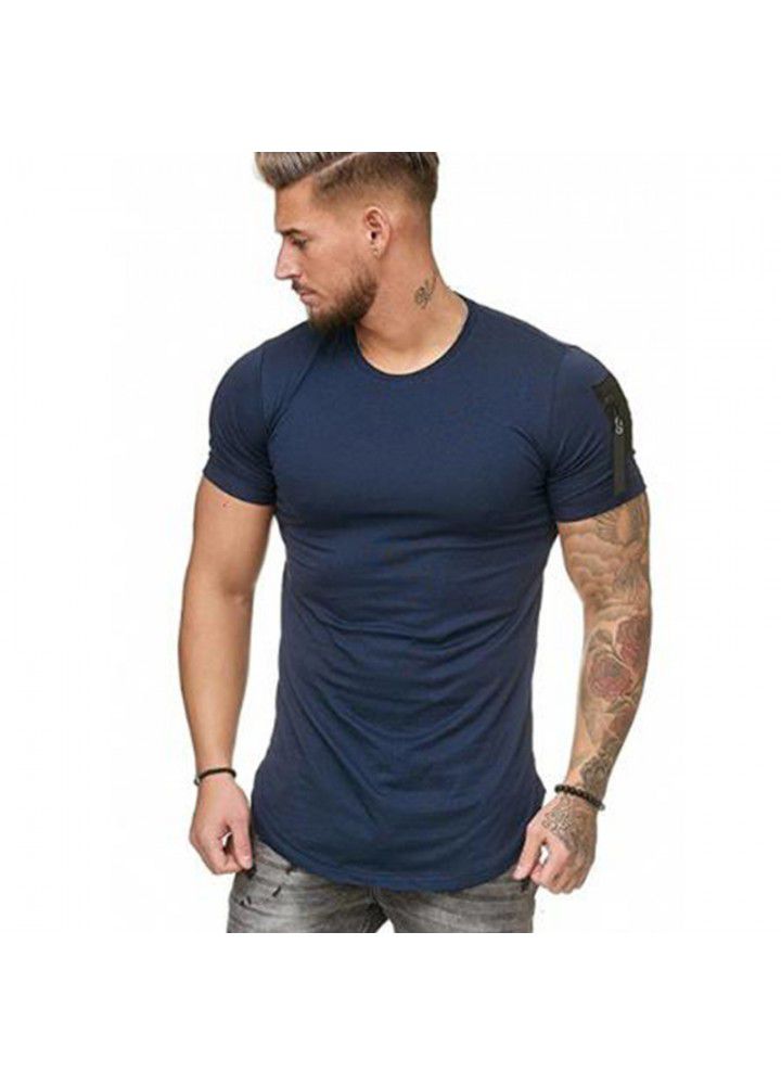 2020 foreign trade Amazon wish men's wear European and American leisure sports slim solid color round neck t-shirt men's short sleeve