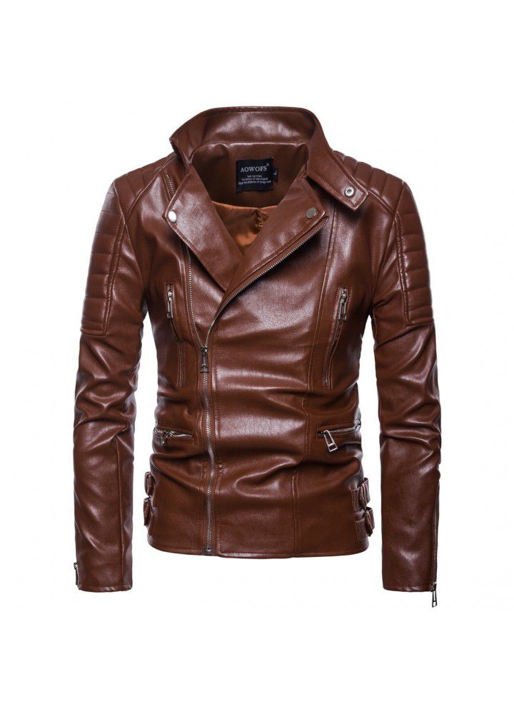 Cross border supply new men's clothing in autumn 2018 Kali locomotive leather coat lapel leather coat large size leather jacket fashion