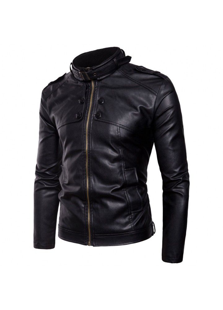 Foreign trade eBay Europe and the United Kingdom men's stand collar motorcycle leather jacket Korean slim fit men's leather jacket y95