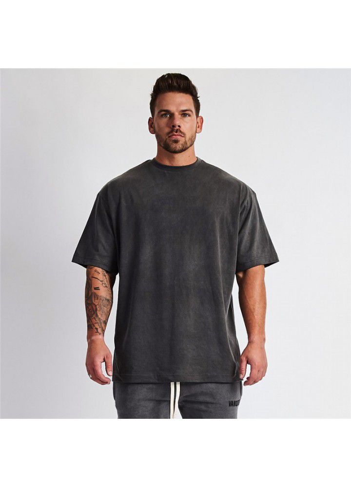European and American hip hop style short sleeve sports fitness large t-shirt men's running leisure cotton exercise suit