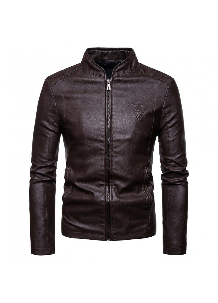 Foreign trade Amazon 2019 autumn new men's Korean slim collar large British PU leather jacket