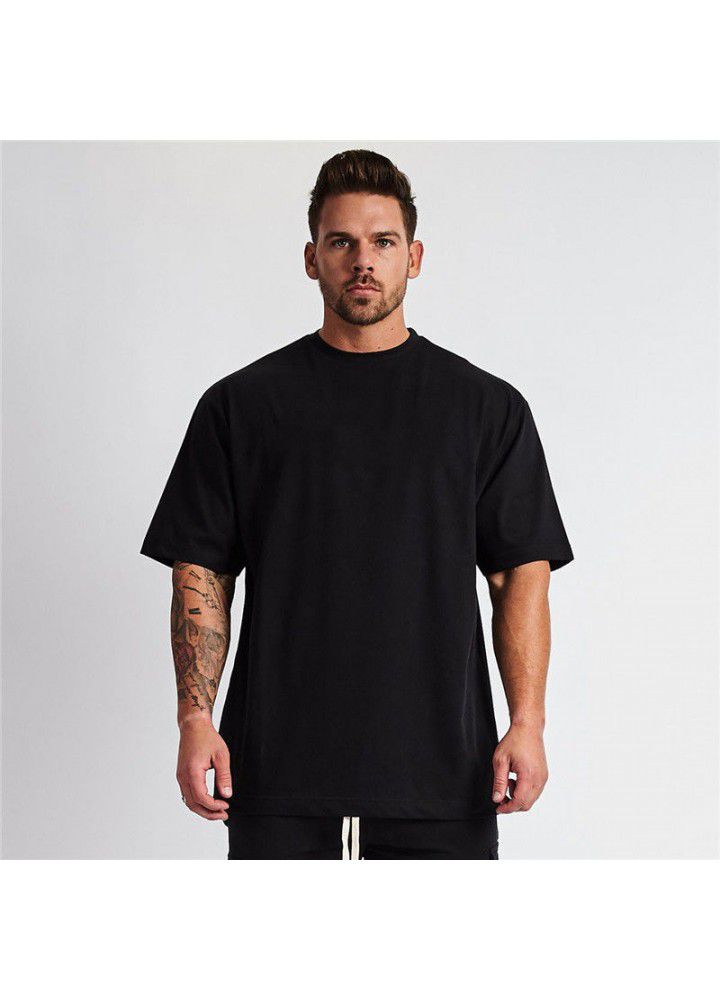 European and American hip hop style short sleeve sports fitness large t-shirt men's running leisure cotton exercise suit
