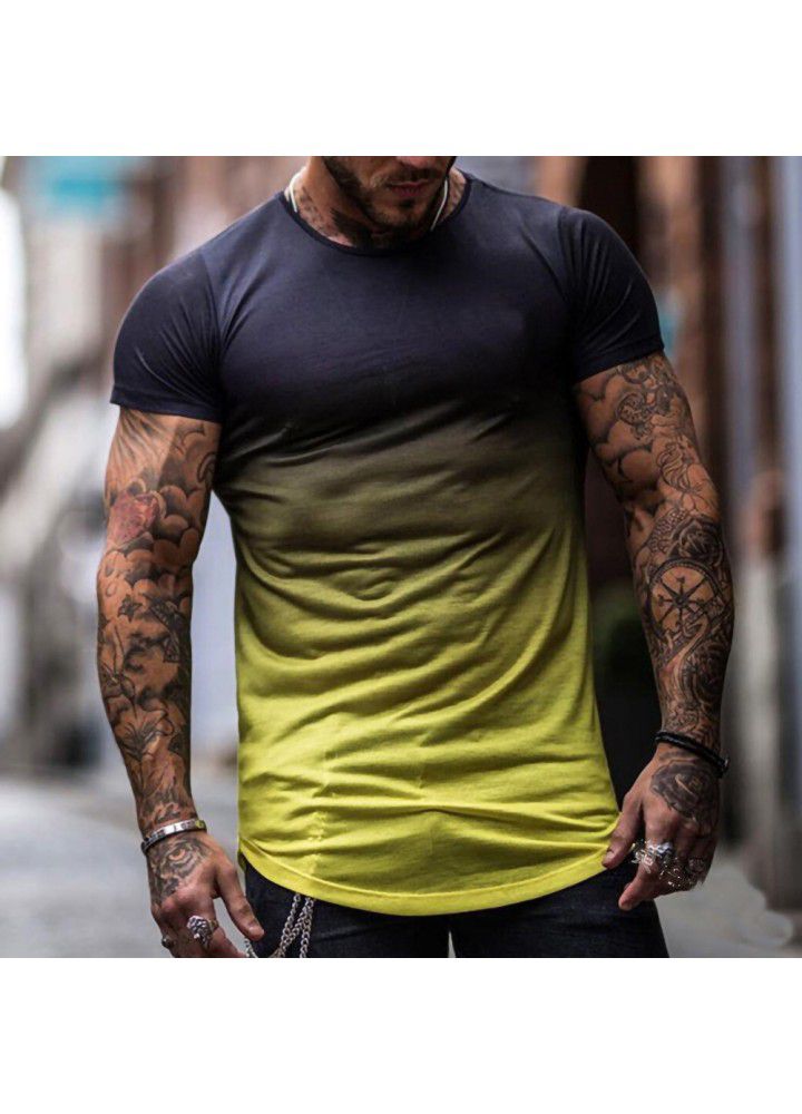 Summer short sleeve T-shirt foreign trade men's fashion brand gradient round neck elastic large loose advertising shirt custom logo