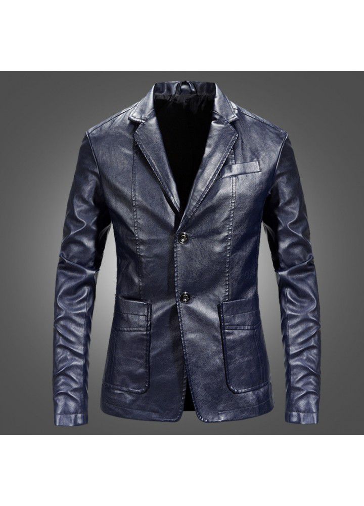 Fall 2019 men's leather suit warm wash leather trade Amazon leather jacket youth coat