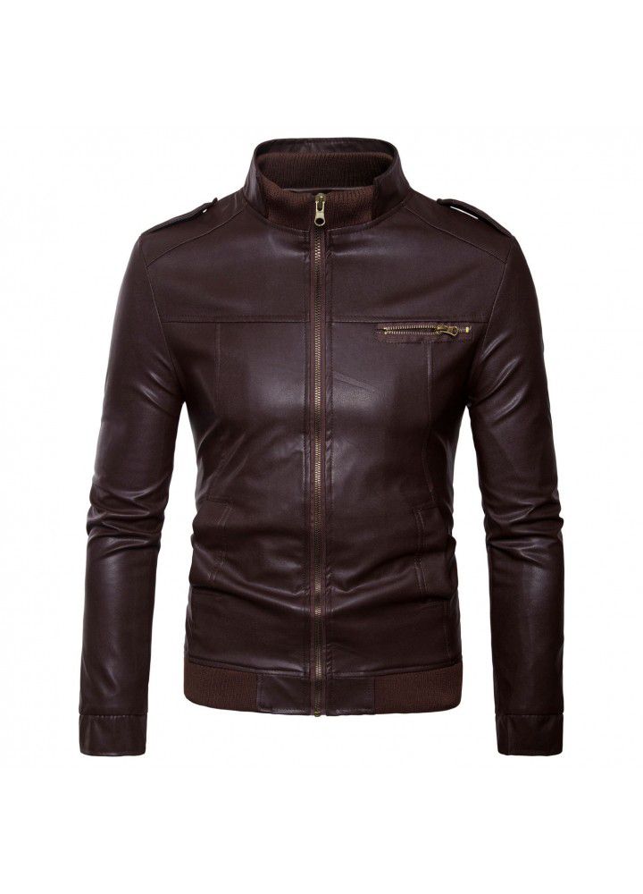 Cross border e-commerce supply men's foreign trade horizontal zipper leather clothing trend collar fashion slim fit men's jacket