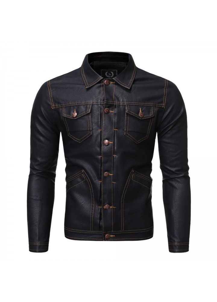 Foreign trade Amazon new wholesale young men's Lapel slim leather jacket wash PU leather jacket