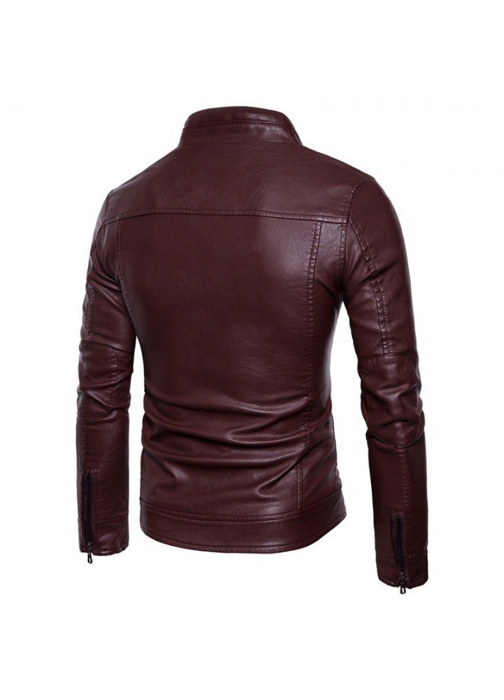 Sumaitong foreign trade source large size Plush men's leather jacket collar iron button men's motorcycle leather jacket