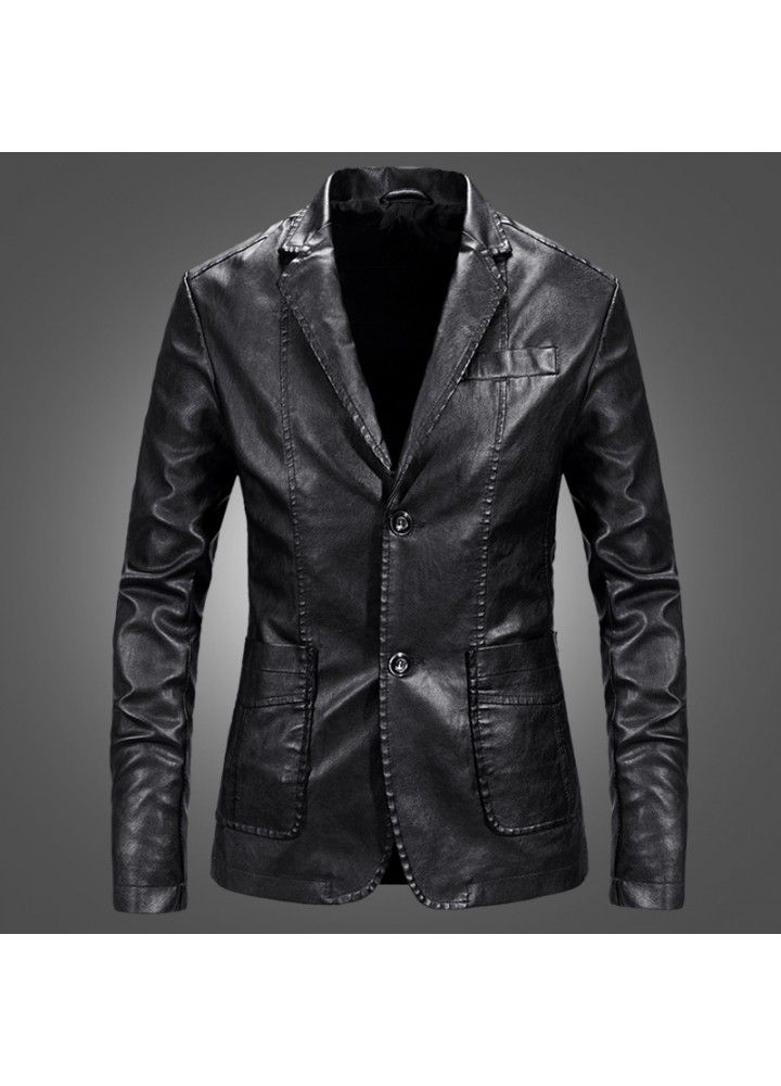 Fall 2019 men's leather suit warm wash leather trade Amazon leather jacket youth coat